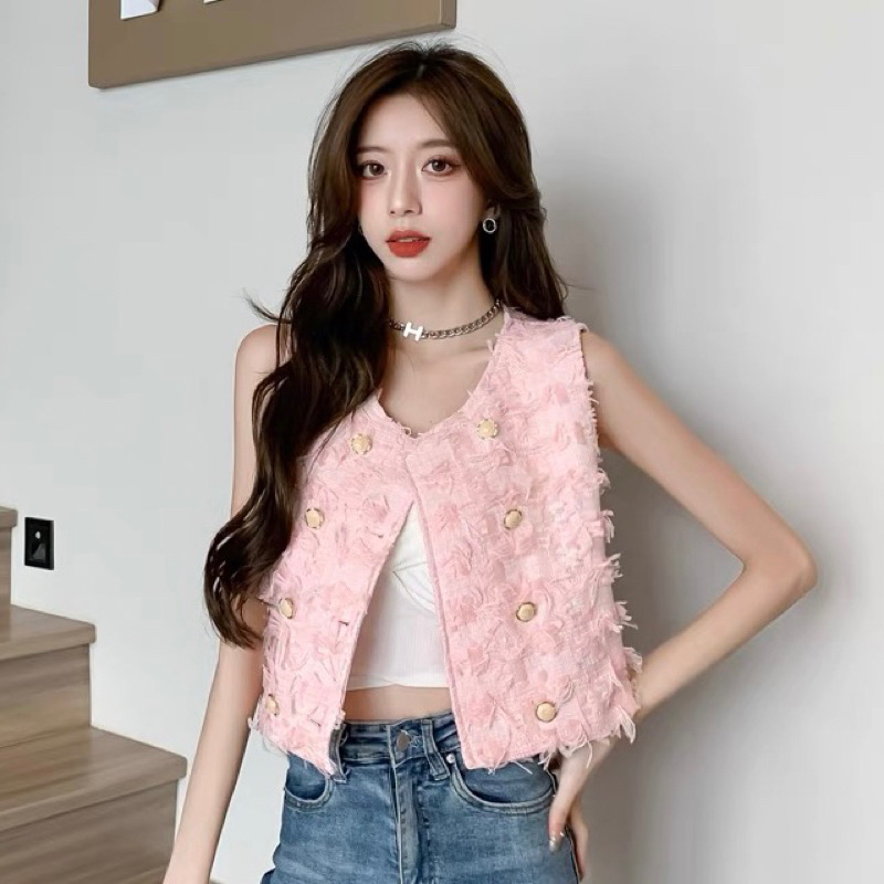 Jual VEST PINK WANITA OUTER WOMEN ROMPI TWEED ELEGANT LOOKS MX796 ...