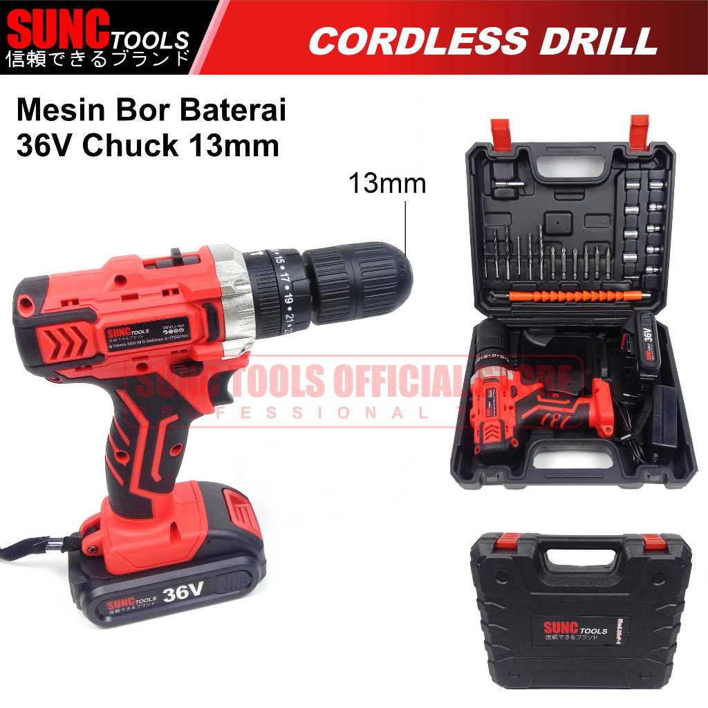 Jual Mesin Bor Batere 13mm / Bor Baterai 36V / Cordless Drill SUNC ...