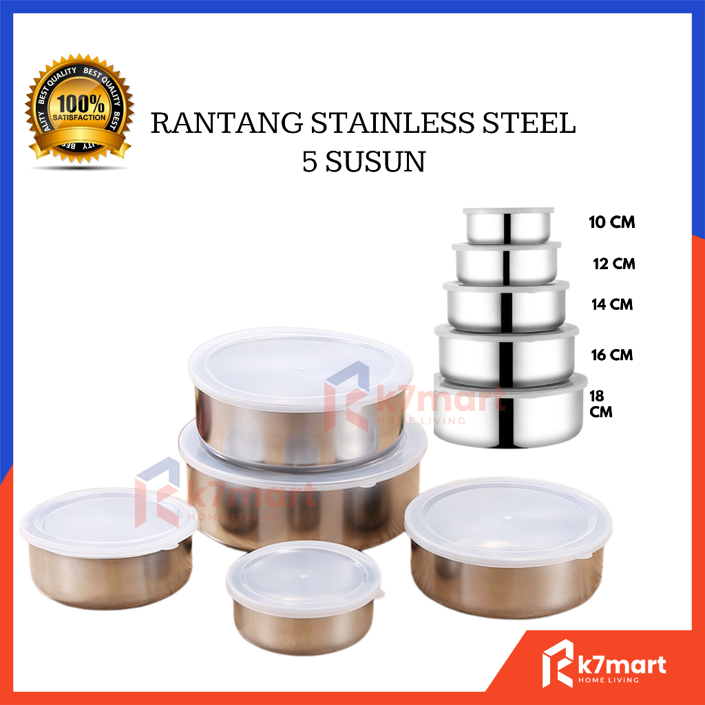Jual K7MART RANTANG FRESH BOX 5 SUSUN STAINLESS STEEL 18CM+16CM+14CM ...
