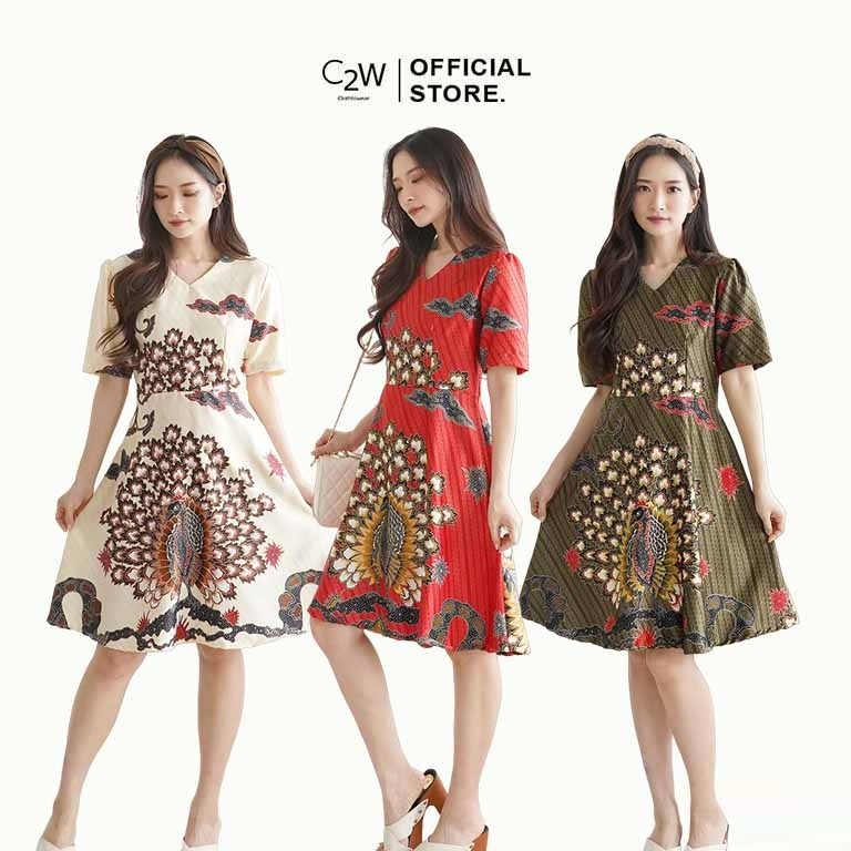 Jual C2w Clothtowear Dress Batik Wanita All Size Satin Womens Clothes 828 Awn Shopee Indonesia 