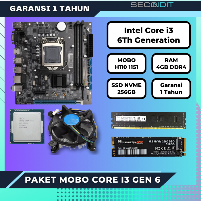 Jual PAKET MOTHERBOARD H110 PROCESSOR CORE I3 6100 RAM DDR4 16GB