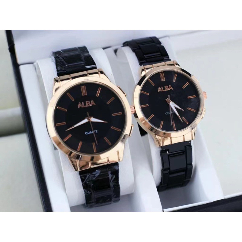 Jual (Terima Cod)Jam Tangan Couple Alba Full Hitam Harga 1Pcs Strap ...