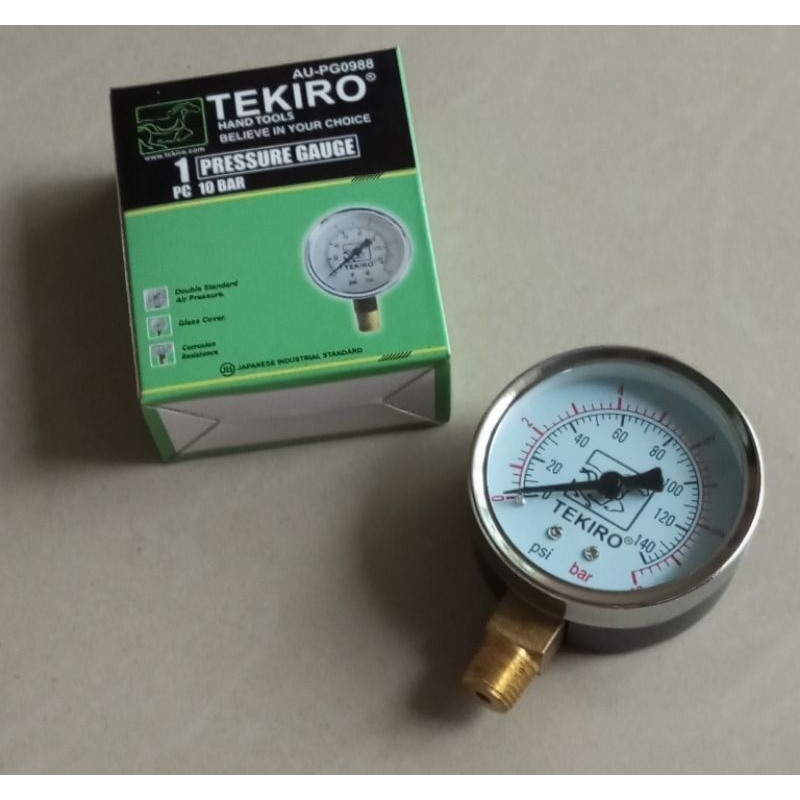 Jual TEKIRO PRESSURE GAUGE 10 BAR PENGUKUR TEKANAN ANGIN 10 BAR