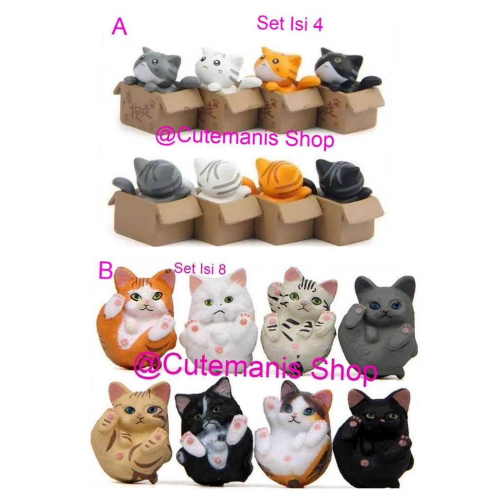 Jual Mainan Figure Kucing Dalam Kardus Miniatur Pajangan kucing Set Isi ...