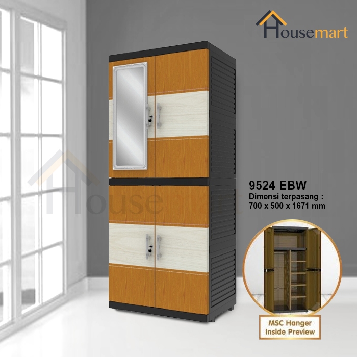 Jual Lemari Pakaian Plastik MSC Naiba Fit Ebony 9524 Dengan Cermin ...