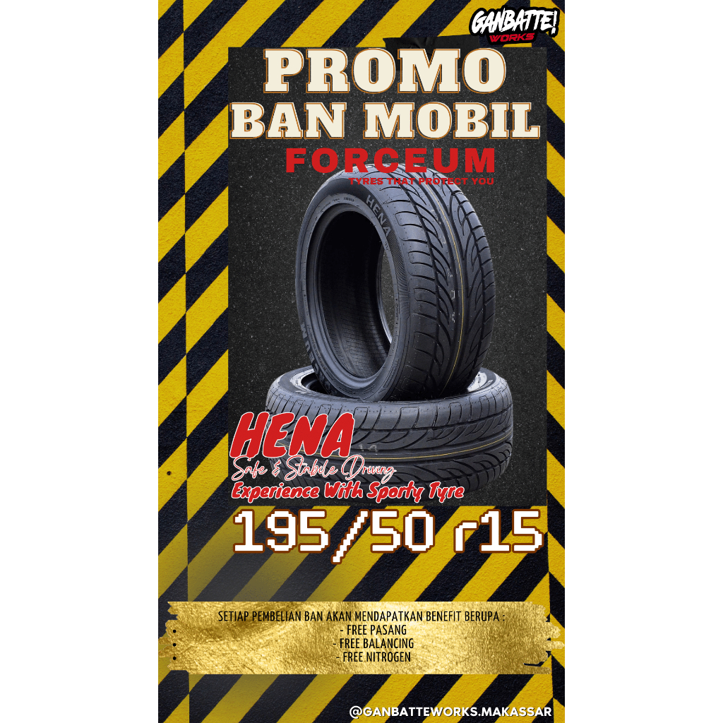 Jual BAN LUAR TUBLES FORCEUM HENA 195/50 R15 | Shopee Indonesia