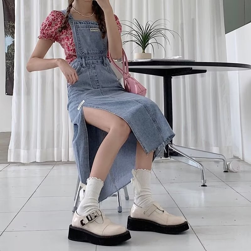 Jual JUMPSUIT WANITA OVERALL SKIRT DENIM ROK KODOK BELAHAN SAMPING ...