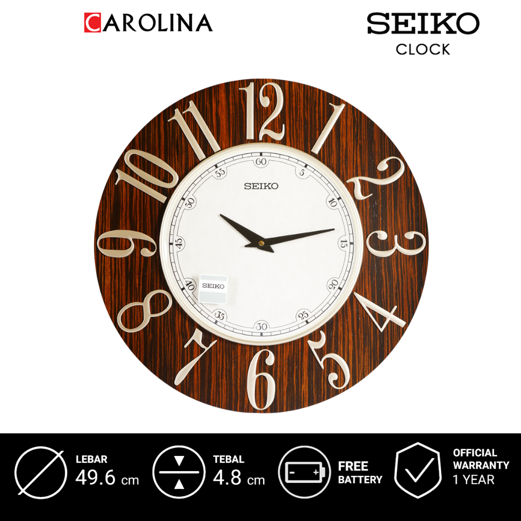 Jual Jam Dinding SEIKO Analog QXA800Z Quite Sweep Mat Brown Case White