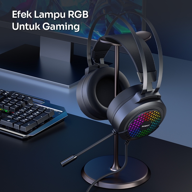 Jual HEADPHONE GAMING ROBOT RH-G30 Heatset Wires With Mic 3.5mm USB RGB ...