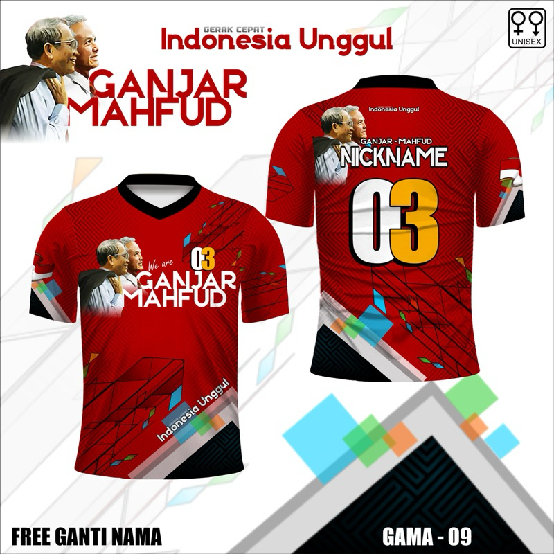 Jual Jersey Capres 2024 Ganjar Dan Mahfud Kaos Pemilu Presiden Baju