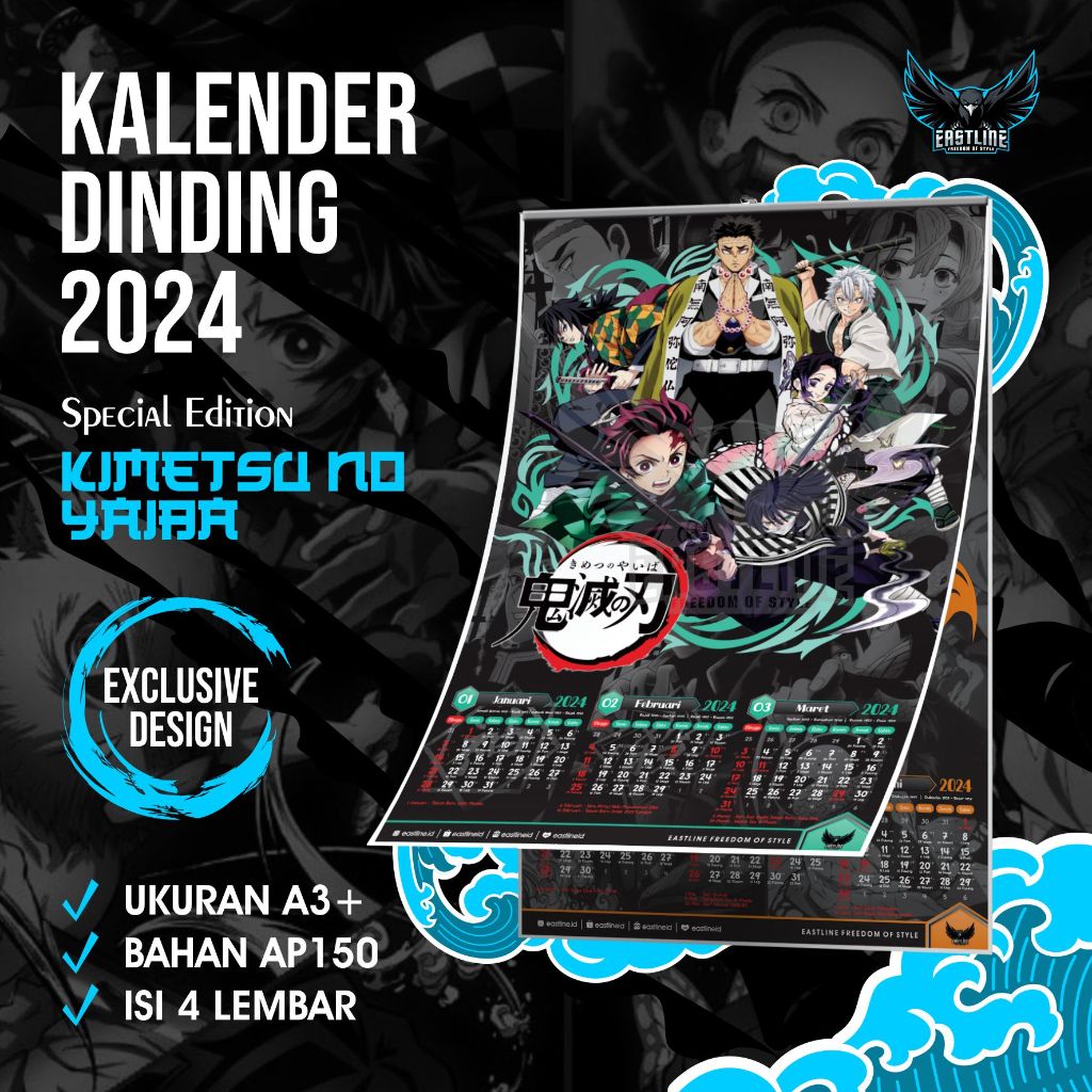 Jual Kalender Dinding Wall Calender Anime Kimetsu No Yaiba Demon Slayer 2024 Isi 4 Lembar AP150