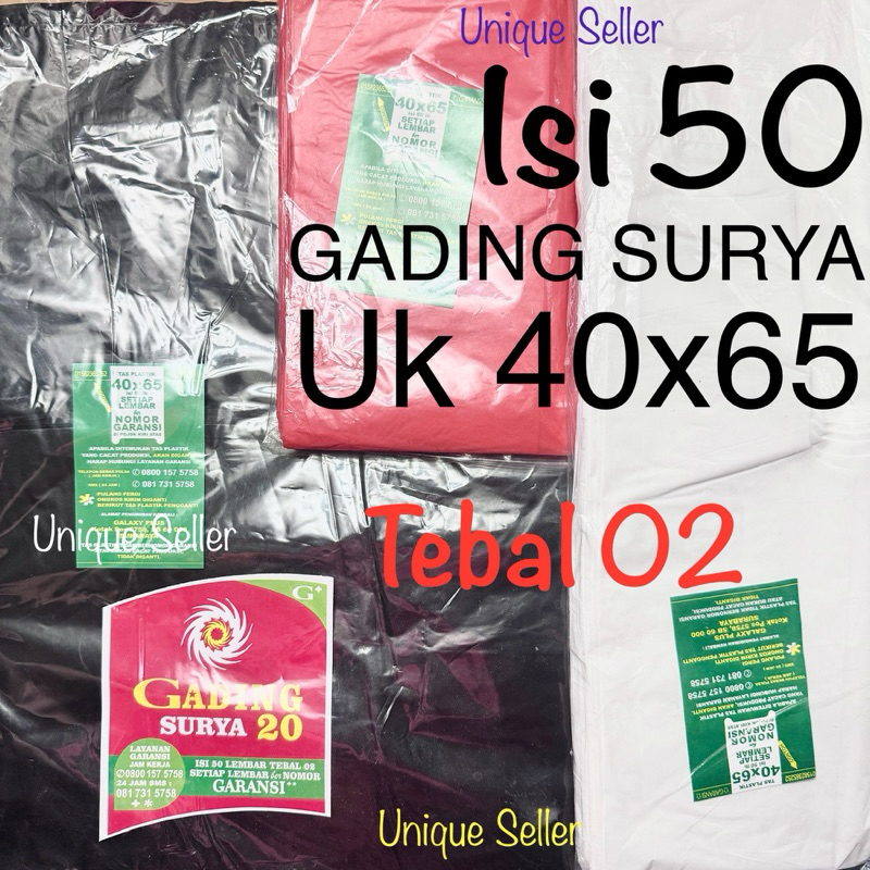 Jual [Isi50] Kresek GADING SURYA 40x65 Tebal 02 Merah Putih Hitam ...