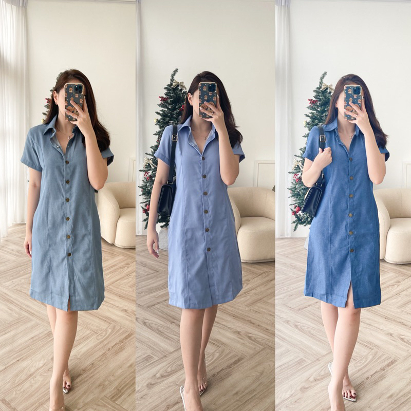 SCUBA FRILLED MIDI DRESS - DUSTY BLUE   : Fashion Online Shop  curated Indonesia - Shop Baju Branded