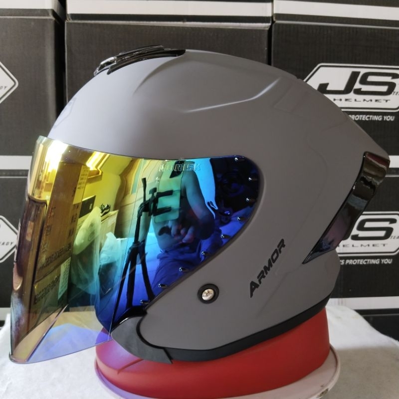 Jual Helm Half Face Sni Js Armor Solid Gorilla Grey Doff Shopee