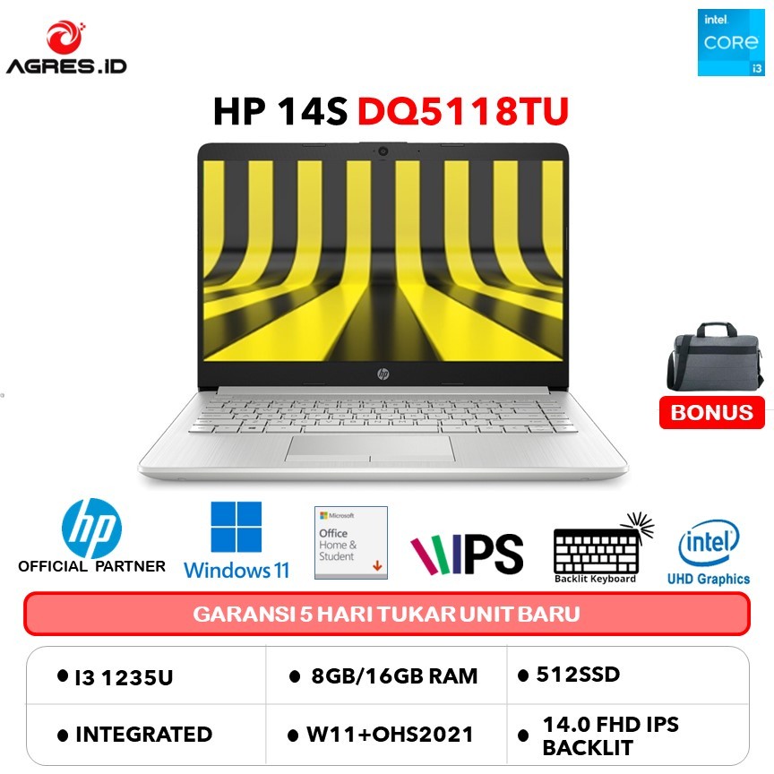 Jual Hp 14s I5 1235u 16gb 512gb W11ohs 140 Fhd Ips Blit 2y Slv Dq5118tu Shopee Indonesia 8890