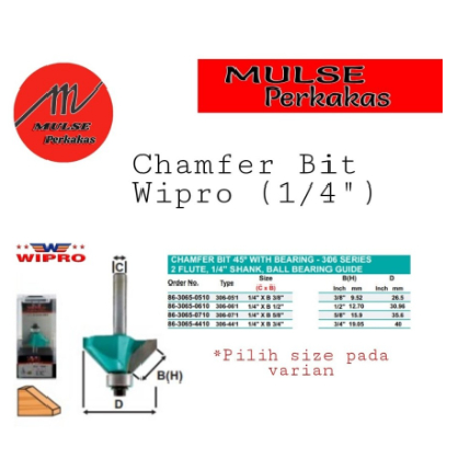 Jual Mata Router Chamfer Bit With Bearing 1/4