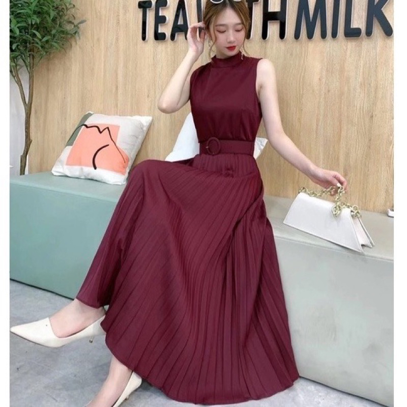 Jual TM 9093# Merceda Halter Neck Pleated Maxi Import Free Belt ...