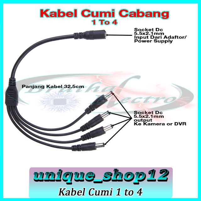 Jual Jack DC 1 Female To 4 Male Connector Splitter For CCTV Camera ...