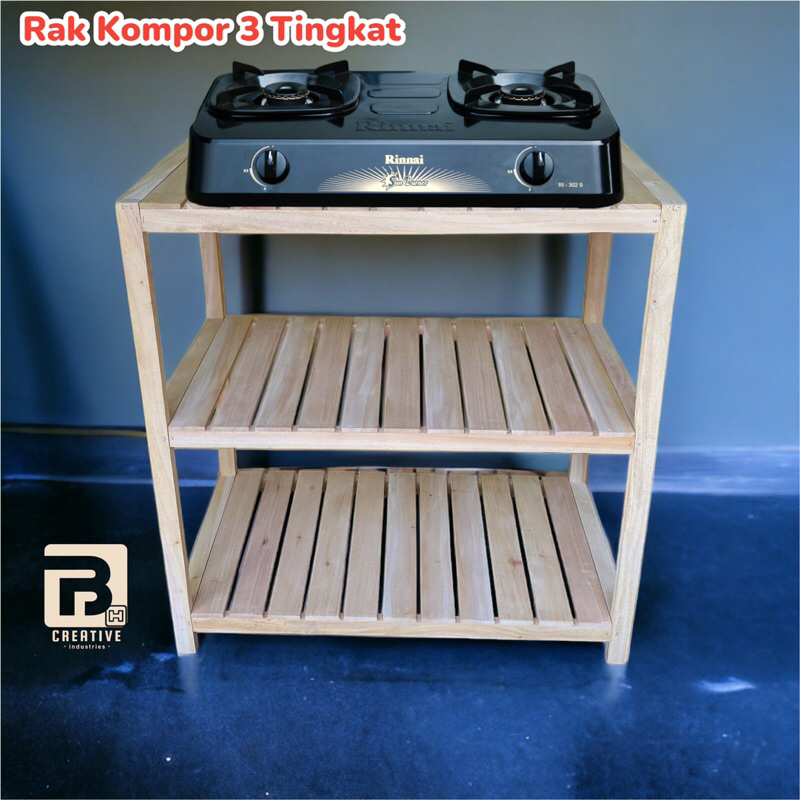 Jual Meja Kompor Gas 3 Susun Rak Kompor 2 Tungku Rak Kayu Serbaguna ...