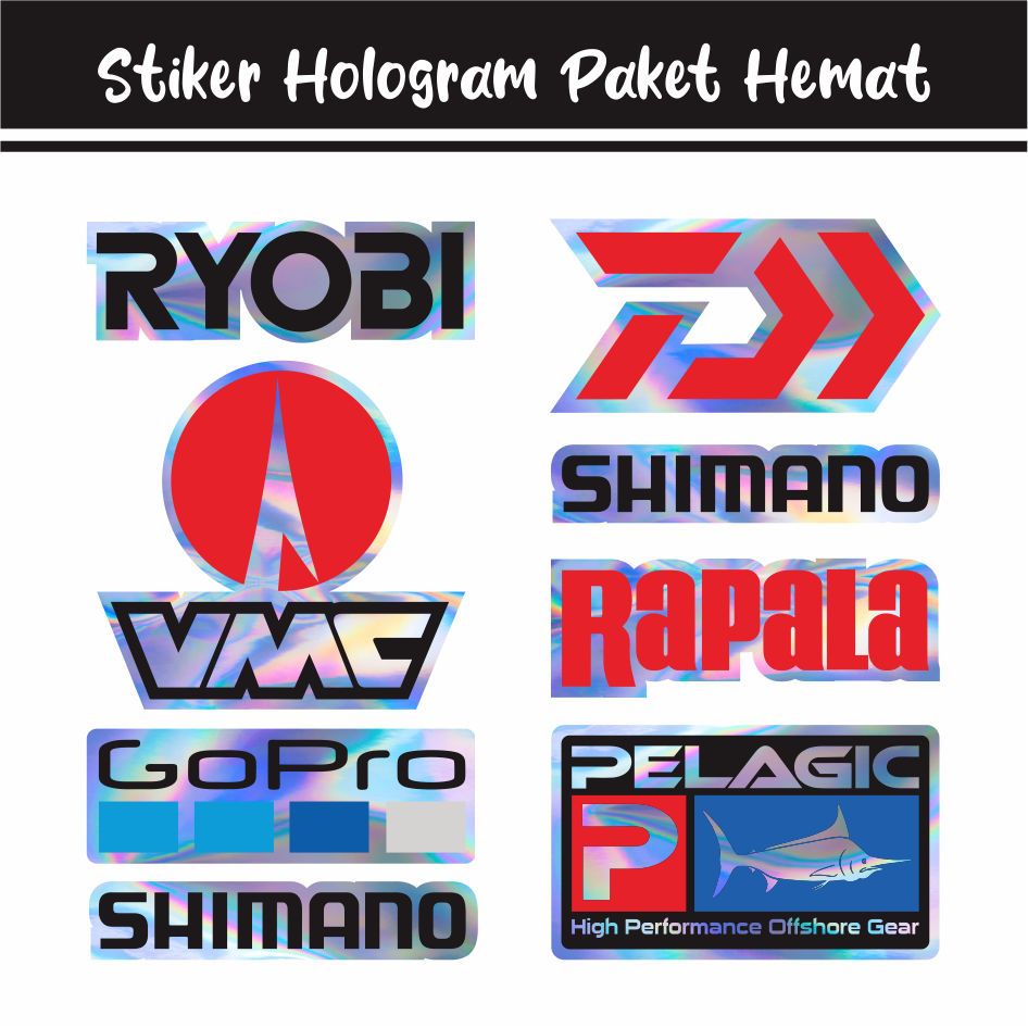 Jual Stiker Pancing Terlaris Brand Logo 4 Pcs Hologram Logo Mancing