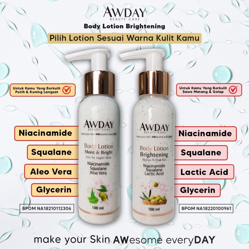 Jual Awday BodyLotion Brightening / Moist & Bright BPOM HALAL Shopee