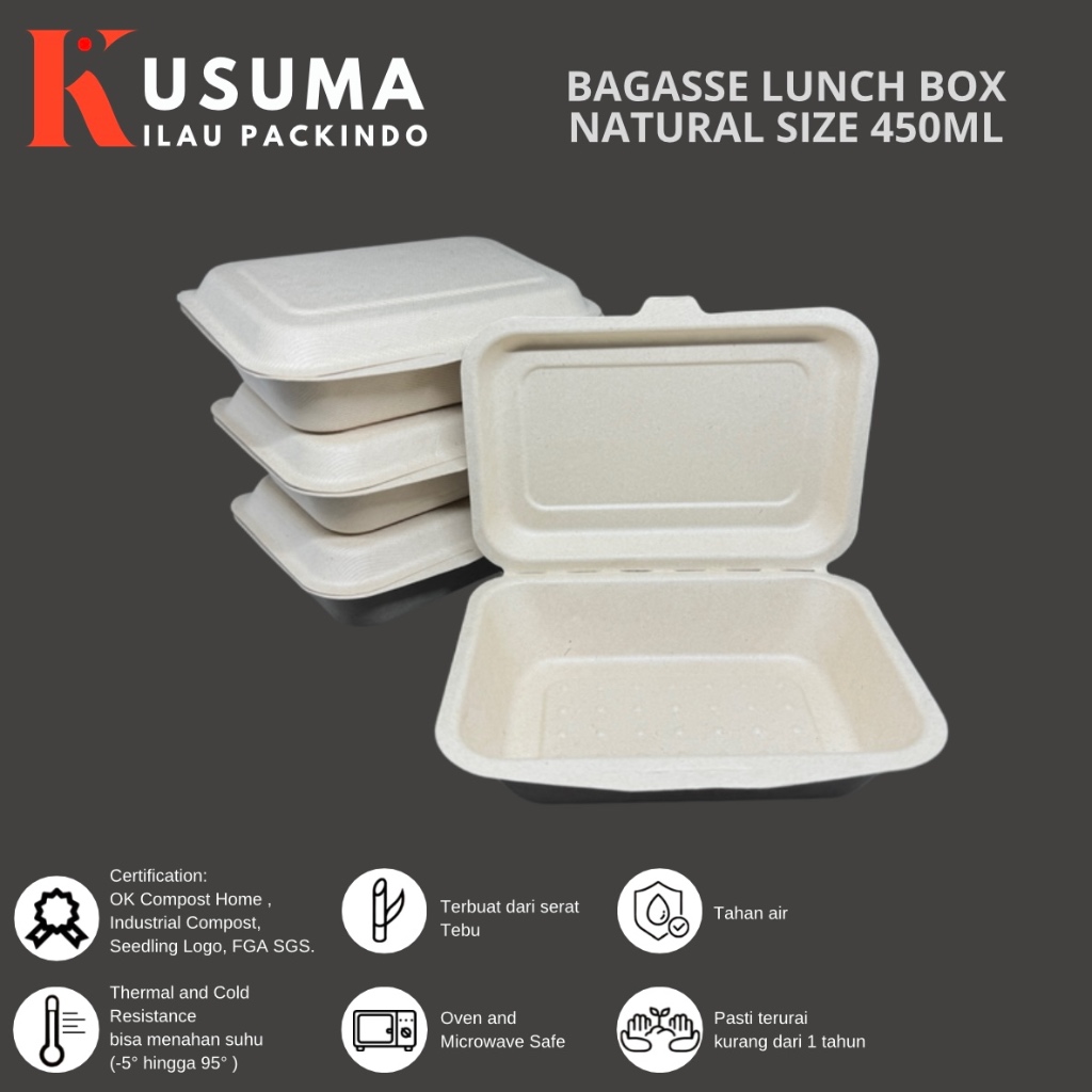 Jual (ECERAN) BAGASSE LUNCH BOX NATURAL 450ML, 600ML PER 1 PC FOOD ...