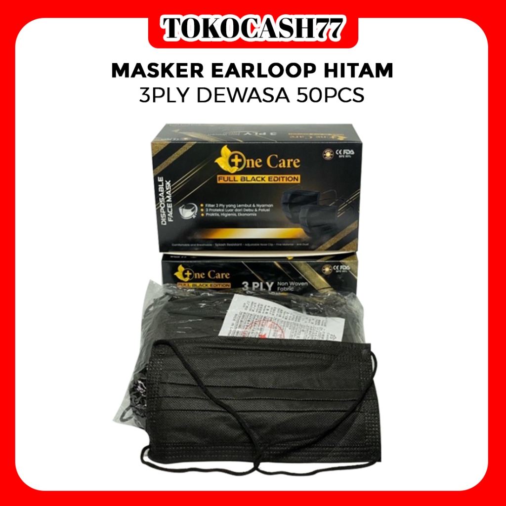 Jual MASKER EARLOOP HITAM 3PLY DEWASA 50PCS | Shopee Indonesia