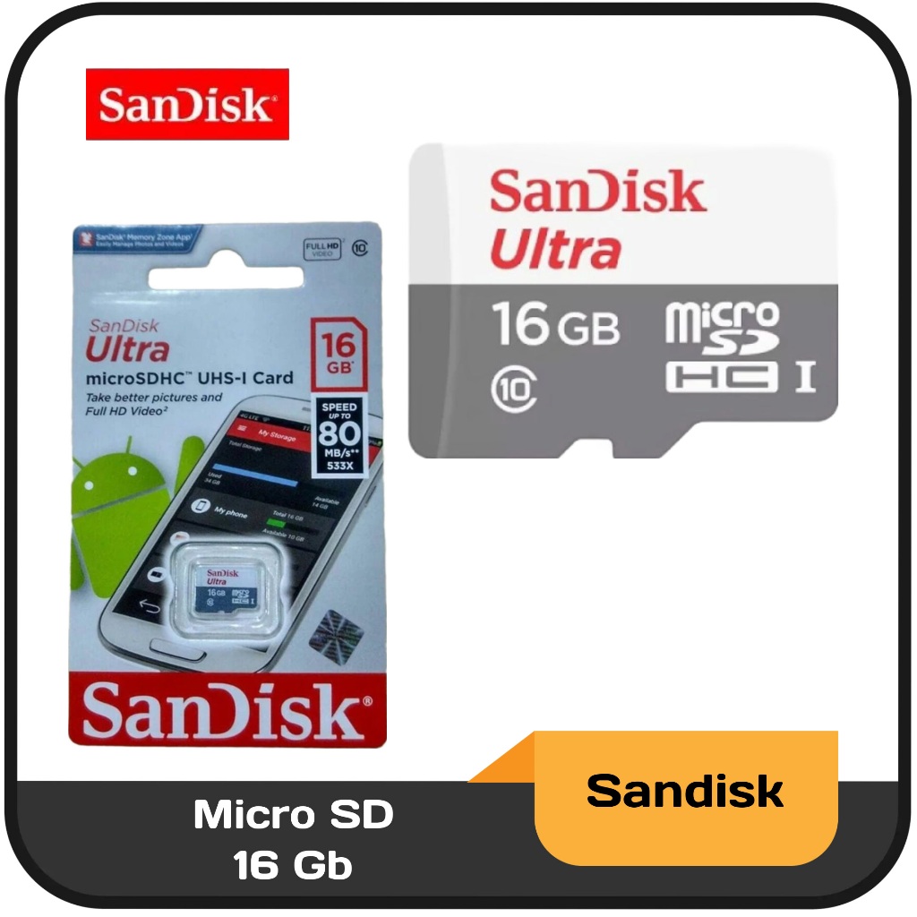 Jual Memory Card/Micro Sd/Sd Card Sandisk Ultra Full HD Video 16 Gb Class 10 Shopee Indonesia