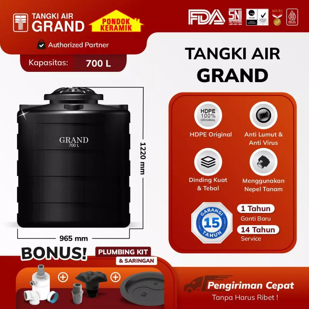 Tandon Toren Tangki Air Tedmond Grand 700 L Anti Lumut & Sertifikasi Halal Garansi 15 Tahun