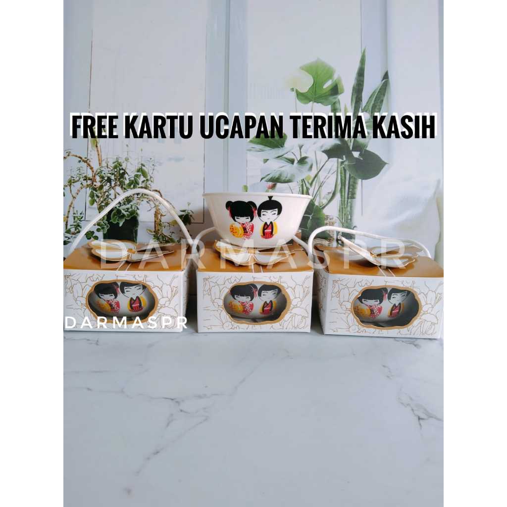 isi (100pcs) souvenir mangkok bulat motif wedding kemasan box cantik
