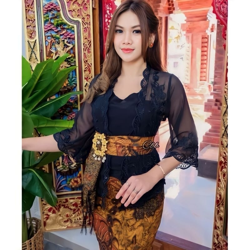 Jual Kebaya Jadi Bordir Tangan Lonceng Motif Bambu Hitam || Kebaya Adat ...