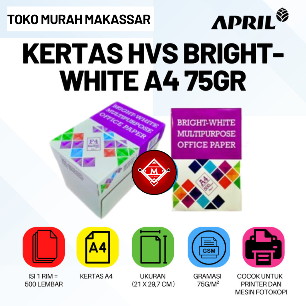 Jual Kertas HVS Bright White MultiPurpose A4 75 gram 1 Rim / BTW-A401 ...