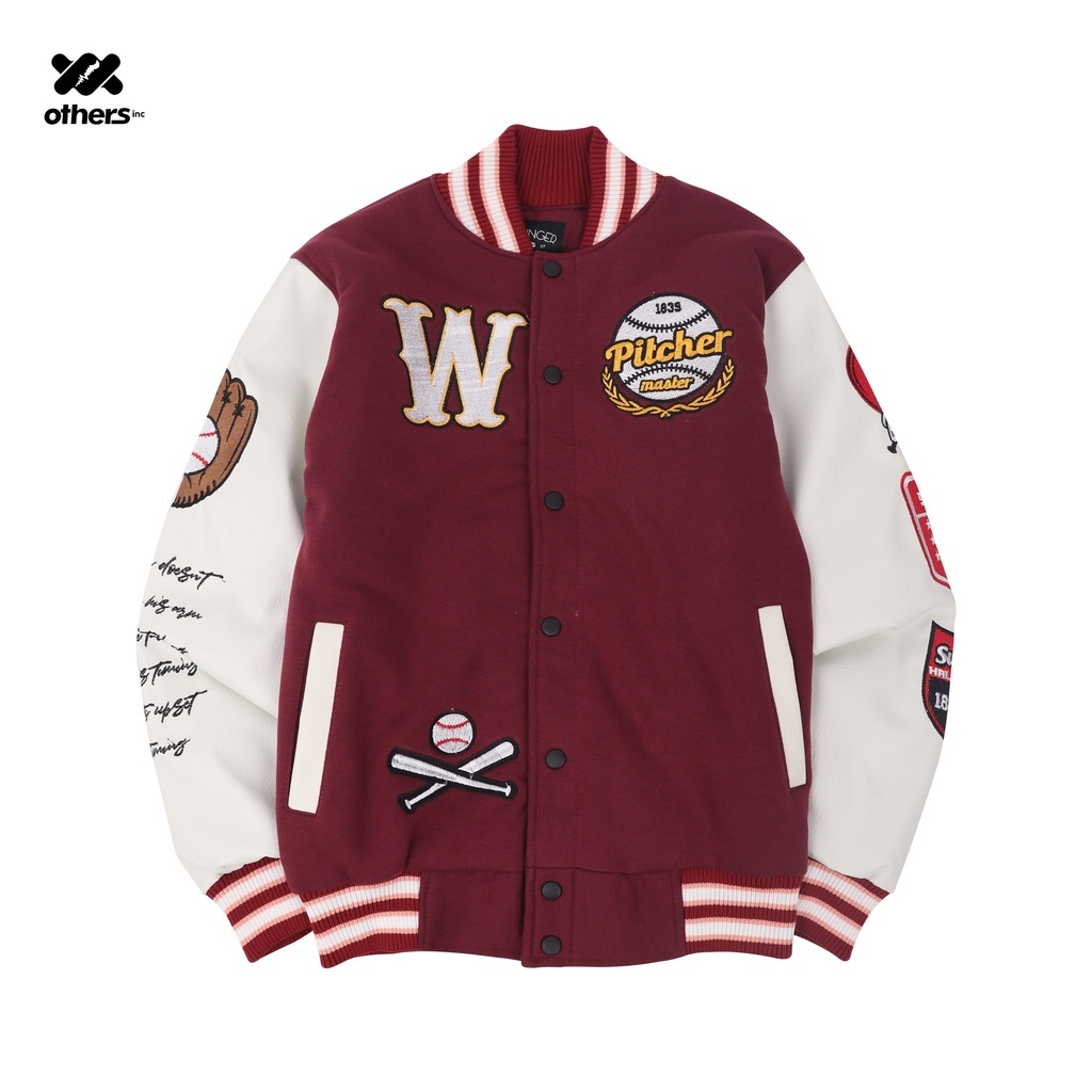 Jual Varsity Jacket Pitcher Maroon Shopee Indonesia