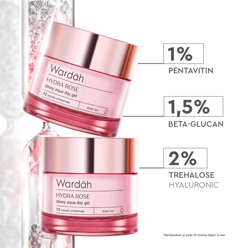 Wardah Hydra Rose Dewy Aqua Day Gel - Krim Untuk Kulit Kering Kulit Kering dan Dehidrasi - Gel Ringan Watery Melembabkan Hingga 72 Jam - Dilengkapi Rose Oil