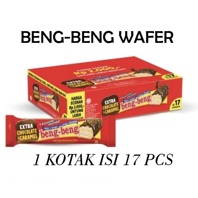 Jual Beng Beng Wafer Extra Chocolate Dan Caramel 1 Box Isi 25 G X 17