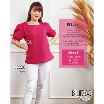 BL11788 Blouse Wanita Scuba Tangan Pendek Motif Polos Casual 11788