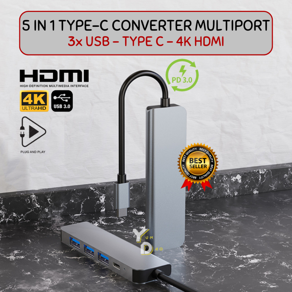 Jual Converter Hub USB Type-C to HDMI USB Type-C 5 in 1 Connector ...