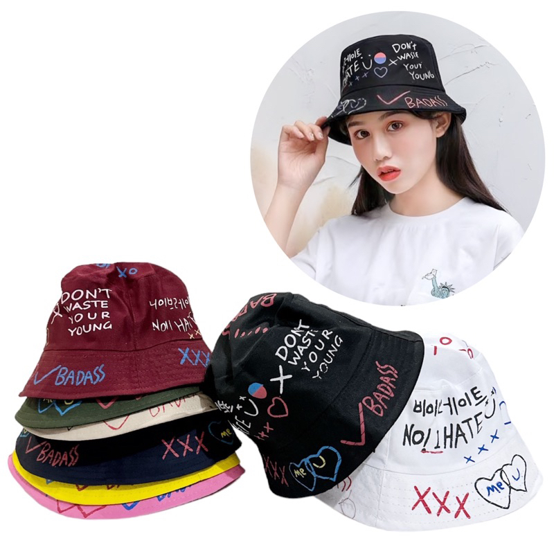 Jual Topi Bucket Hat Motif Badass Tulisan Gaya Punk Bucket Hat Sablon ...