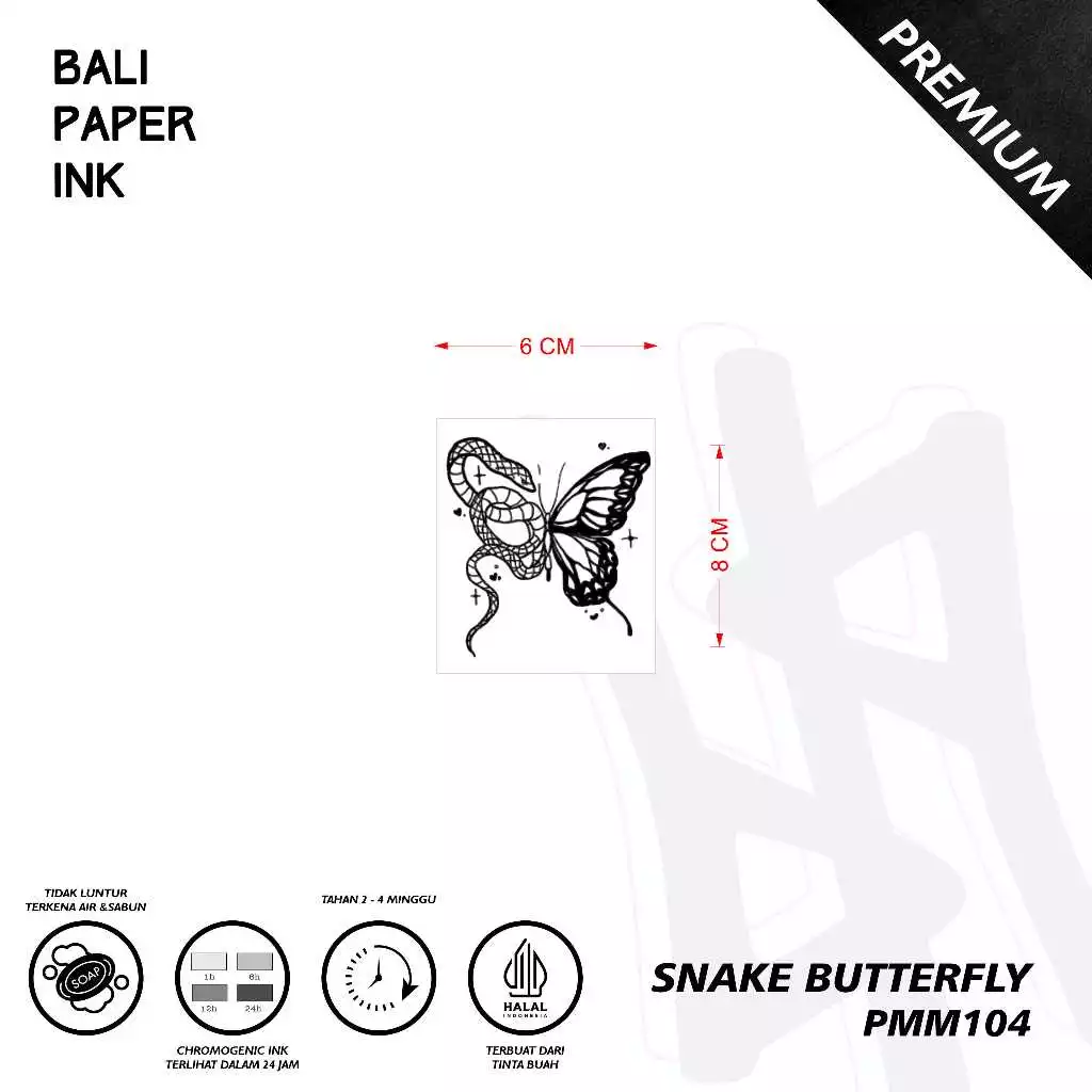 Tato Temporer Premium Bali Paper Ink PMM104 Snake dan Butterfly Fruit