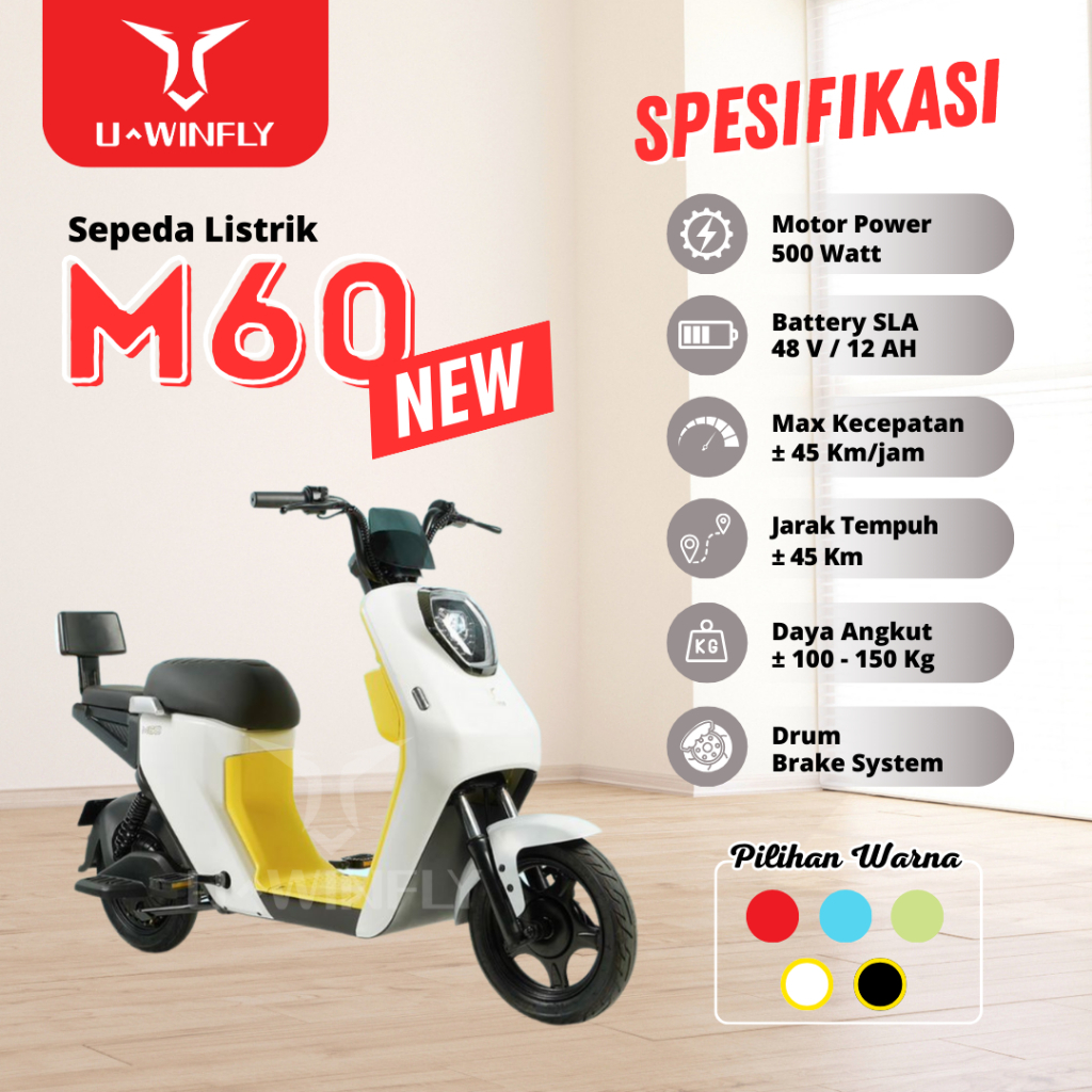 Jual (BONUS POMPA) Sepeda Listrik Uwinfly M60 Anti Air 48V12Ah 500W