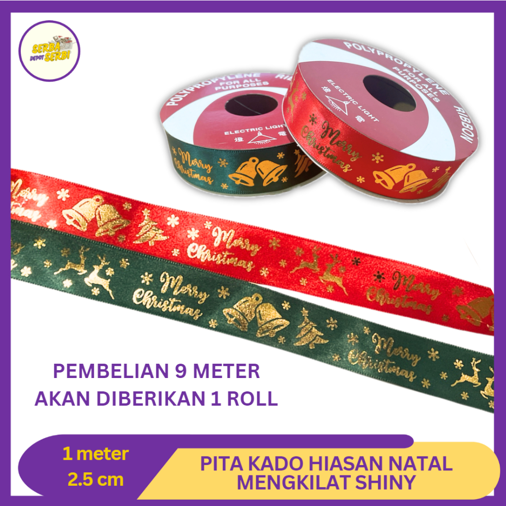 Jual Pita Motif Natal Satin Ribbon Kado Hadiah Kilat Shiny Panjang Kuat ...