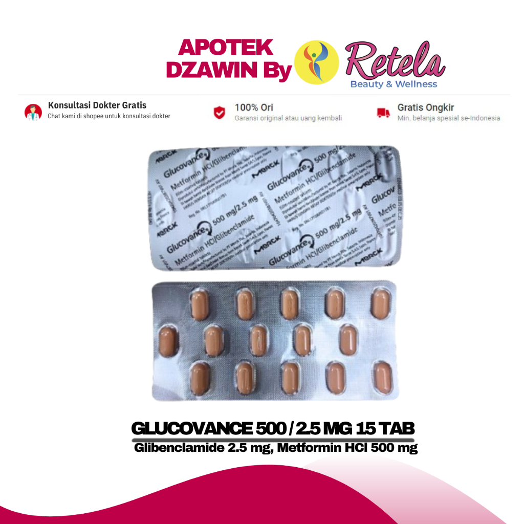 Jual GLUCOVANCE 500/2.5 MG 1 STRIP 15 TABLET ( GLIBENCLAMIDE 2.5 MG DAN ...