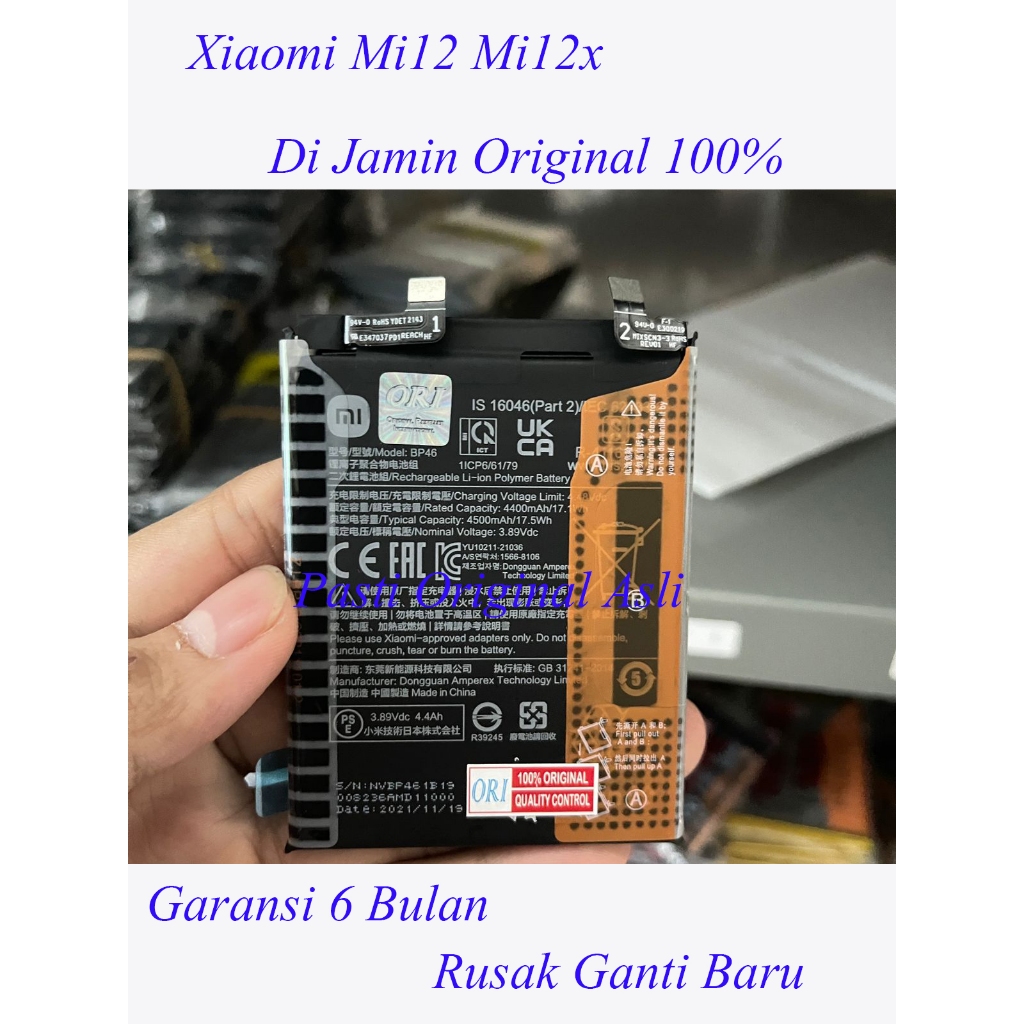 Jual Baterai Battery Mi12 Mi12x Mi 12 Mi 12x BP46 Original 100% ...