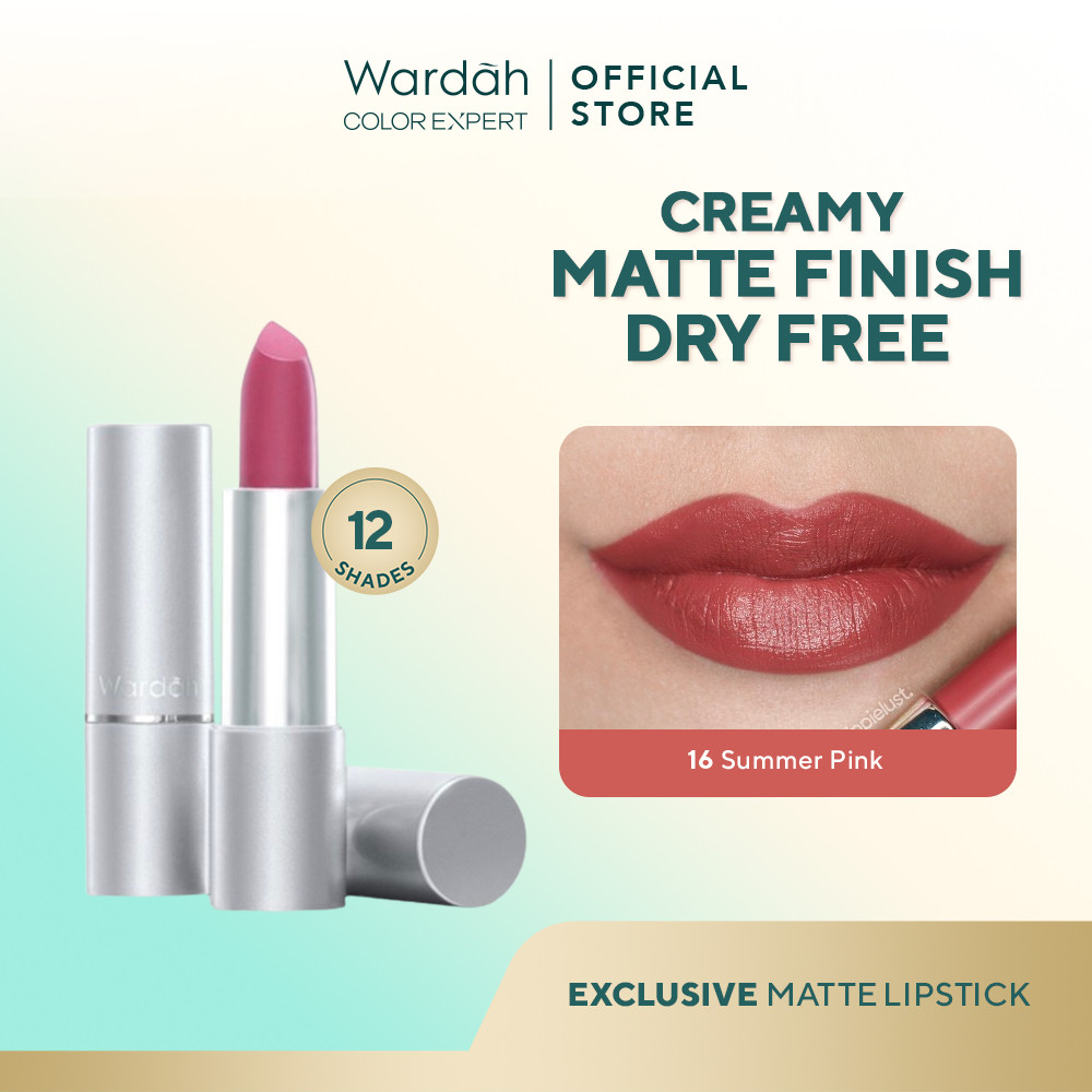 WARDAH Exclusive Matte Lipstick - Warna Intense dalam Sekali Oles - Pigmented Tahan Lama dengan Hasil Akhir Soft Matte - Lembab dengan Vitamin E - Makeup