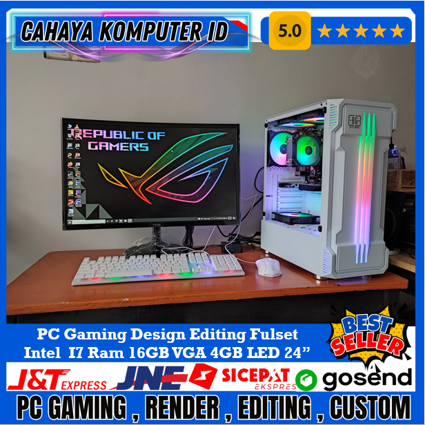 Jual PC Gaming Editing Fulset Intel I7 Ram 16GB SSD 256GB VGA 4GB LED