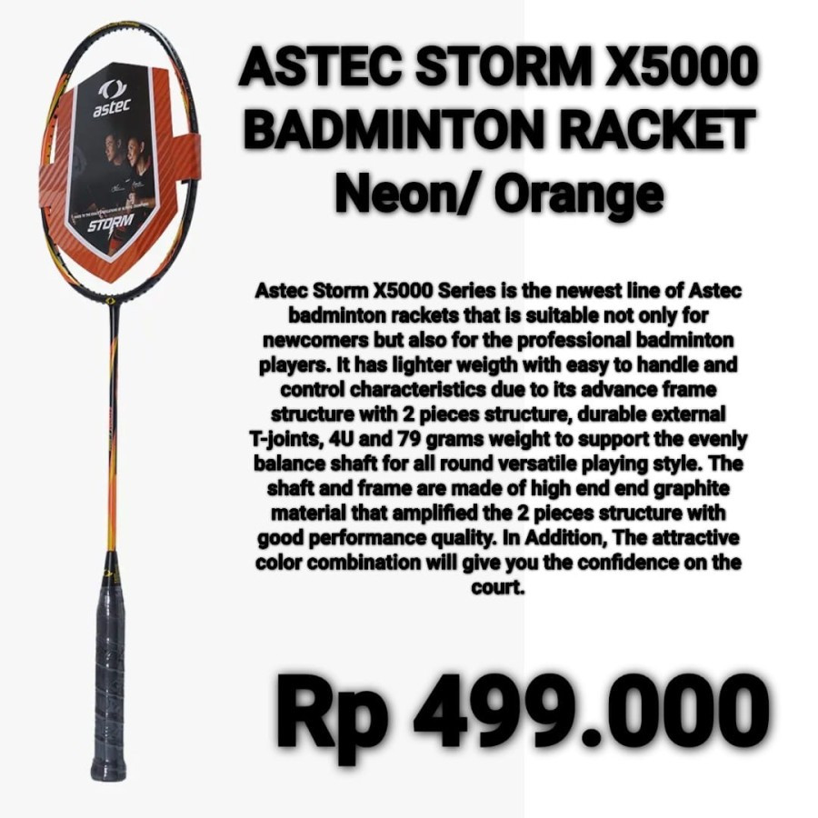 Jual Raket Badminton Toalson Astec Storm X5000 5U/79g Bulutangkis ...