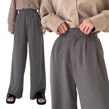 PETITE Loose Pants High Waist Celana Kerja Wanita Kulot Abu