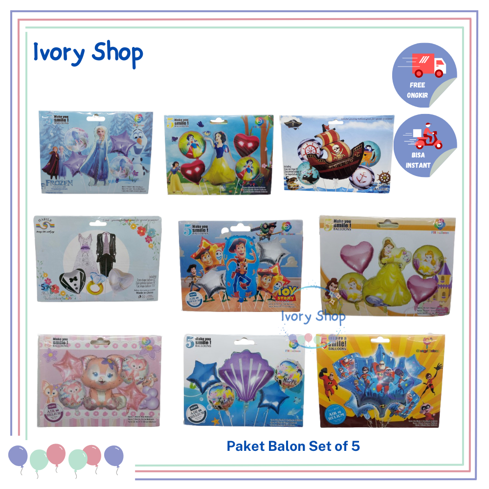 Jual Balon Foil Karakter Set Disney isi 5 Toy Story Princess Belle The ...