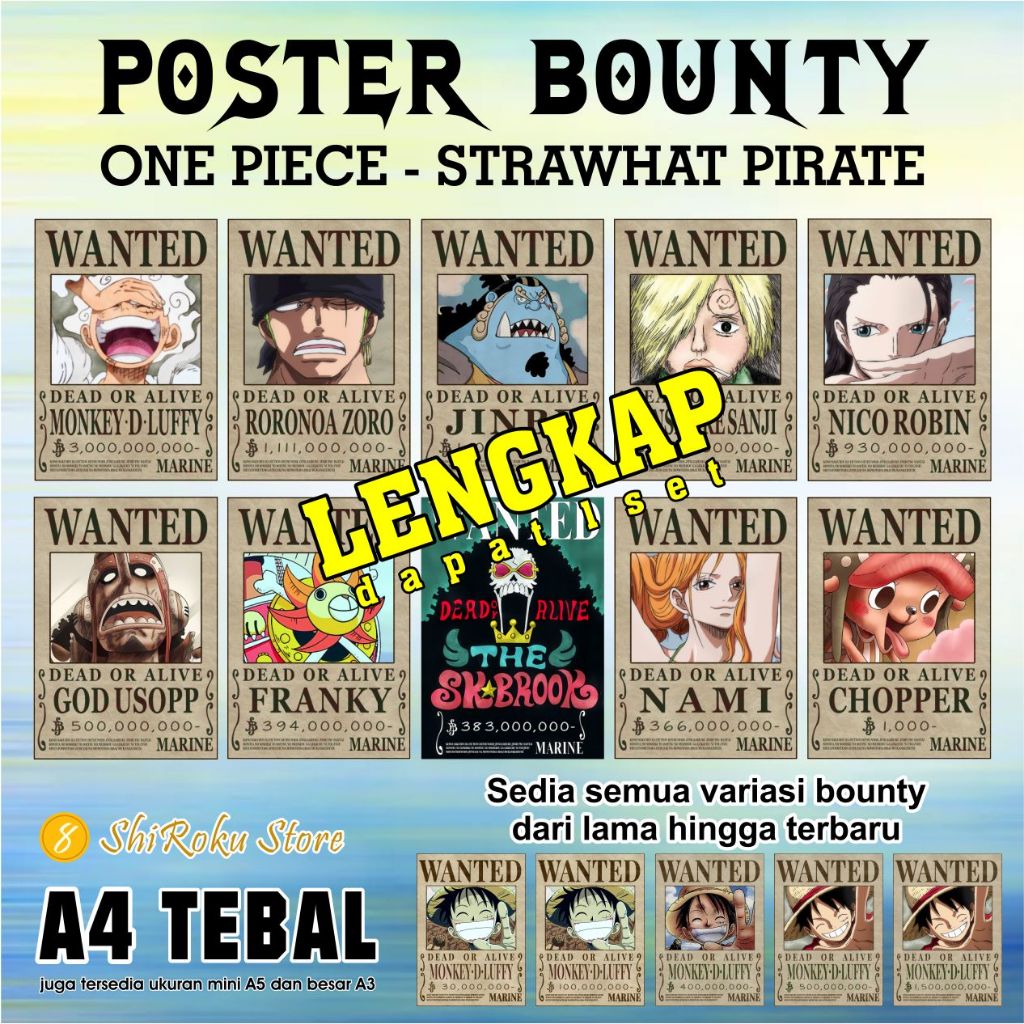 Jual Set Poster Wanted Shp Crew Bounty Buronan Kru Mugiwara One Piece Lengkap Dari Lama