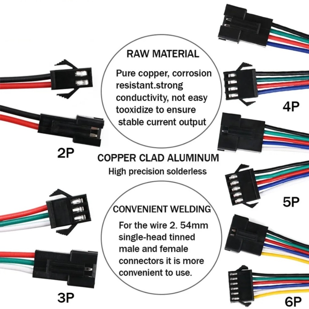 Jual Kabel Konektor LED 2-6 Pin Soket LED Connector Cable | Shopee ...